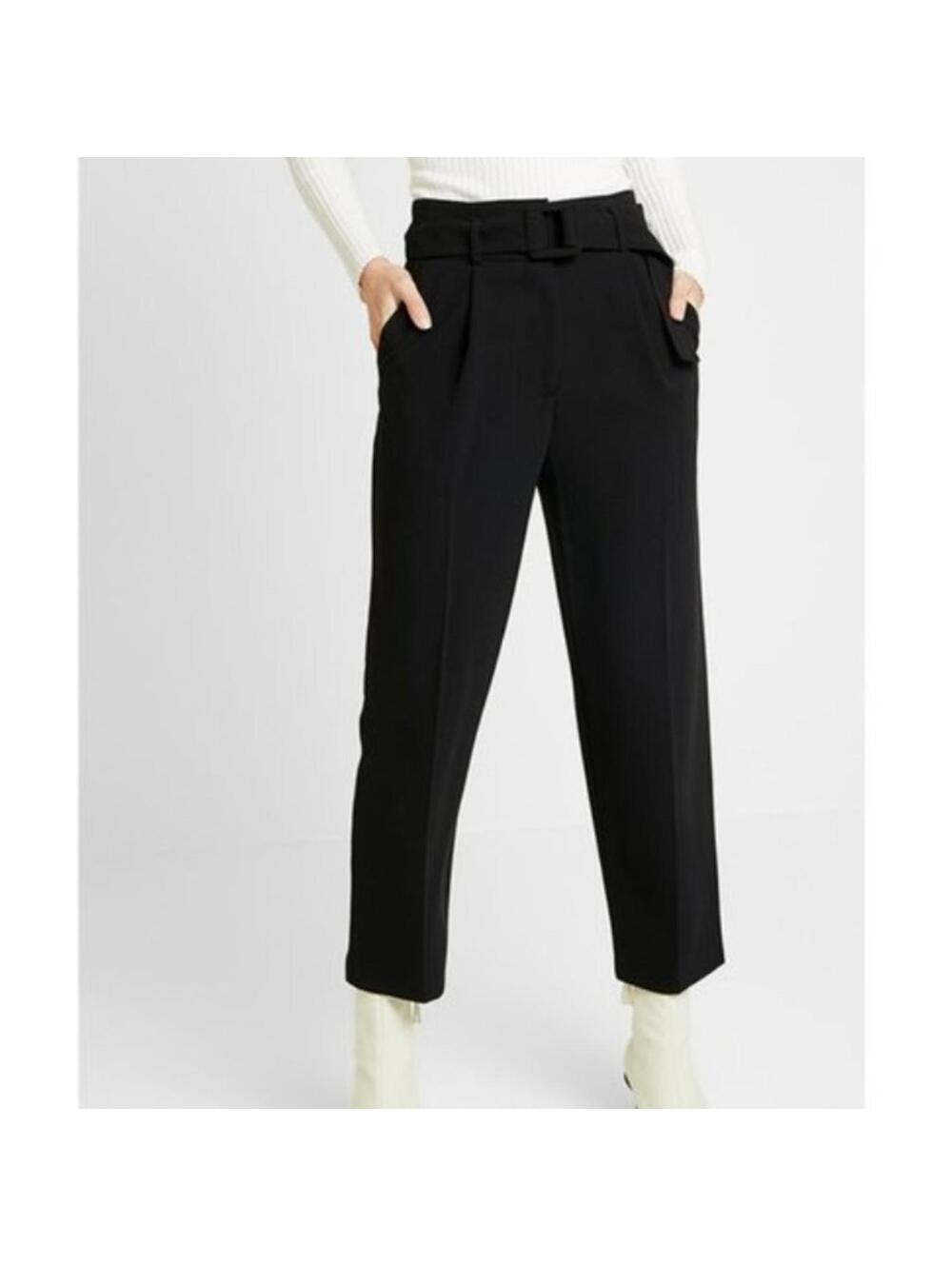 Topshop Smartie Peg Trousers Black High Waisted Cropped Pants Size 12 (No Belt)